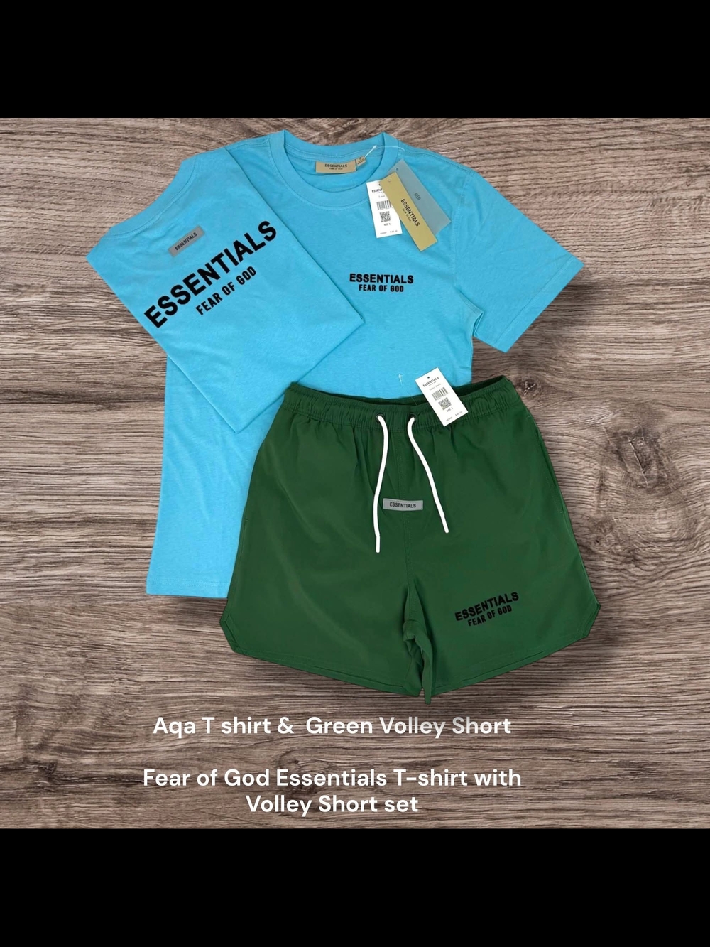 Essentials Aqua Tee with Forest Green Volley Shorts